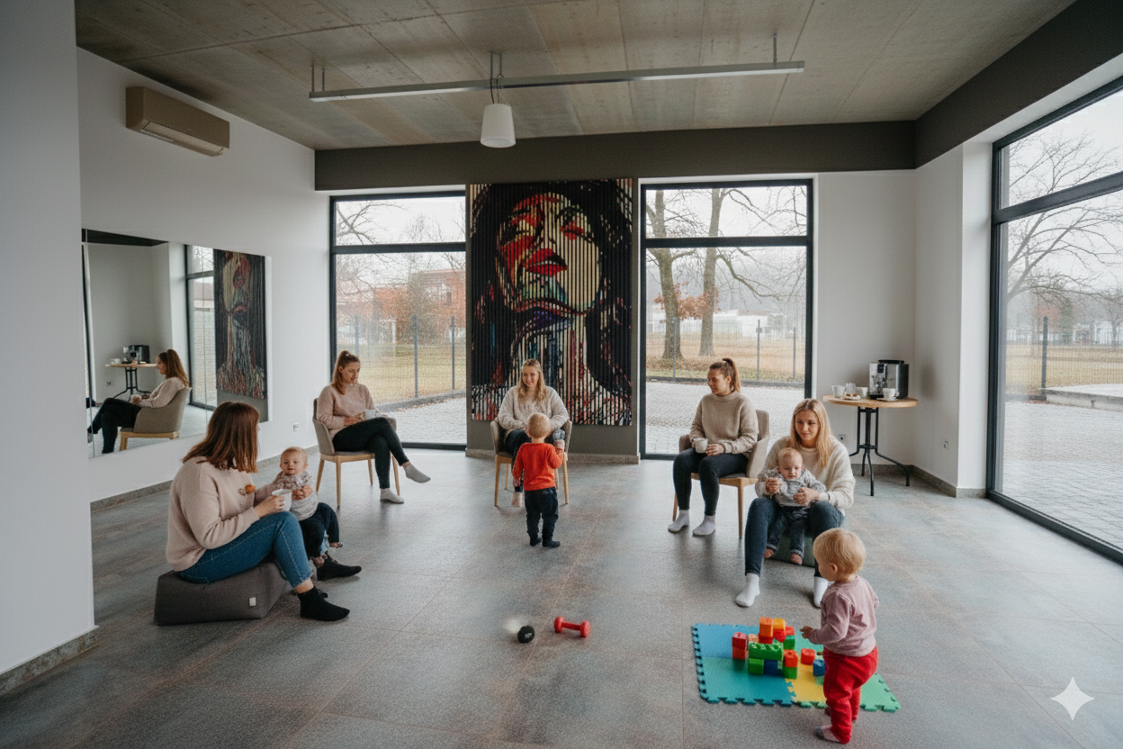 Mamičky s deťmi, káva